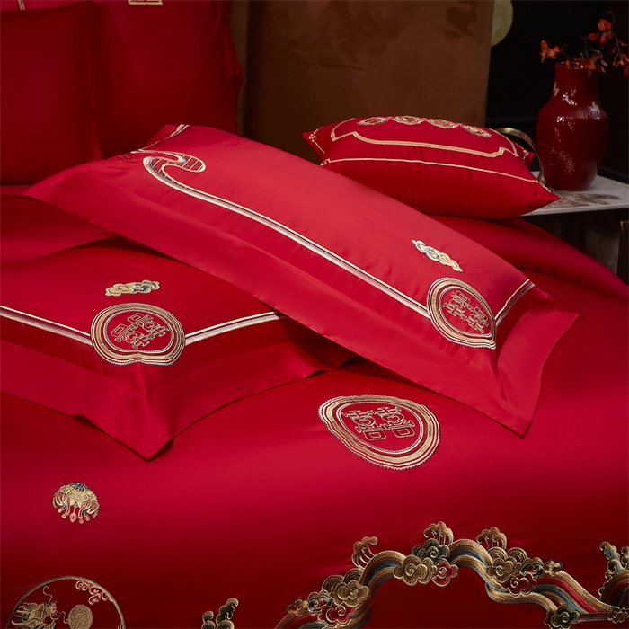 91家纺网 家纺一手货源 找家纺 高大尚婚庆馆 2025新款60s长绒棉轻奢（床裙款）婚庆四件套 浪漫婚约