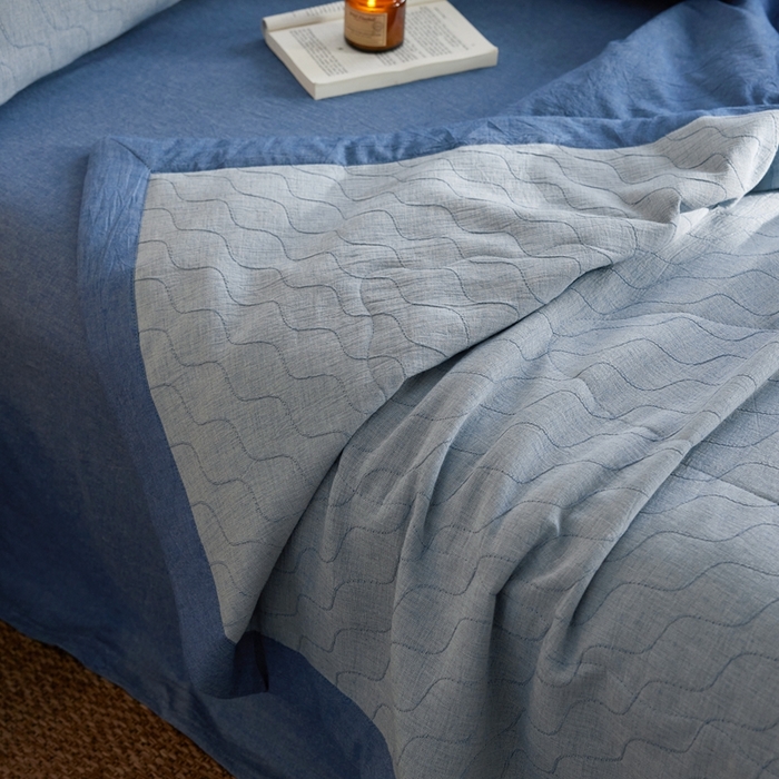 91家纺网 家纺一手货源 找家纺 （总）安莱生活 2024色织双层纱提花波浪三系列夏被及夏被四件套--斜纹波兰