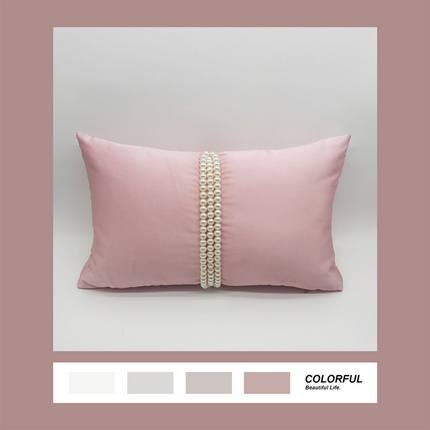 91家纺网 家纺一手货源 找家纺 澜屿 禅丝高精密大珍珠工艺小抱枕头枕芯腰靠枕 粉色