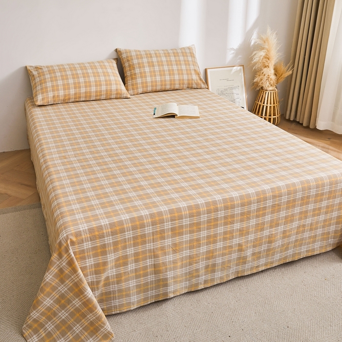 91家纺网 家纺一手货源 找家纺 雅萱家纺 2024新款雅萱-色织全棉水洗棉床单 床单-意境-卡其