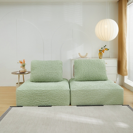 丝绮鹿 2024新款模块方块沙发套系列-高端皱皱布系列 爱豆绿