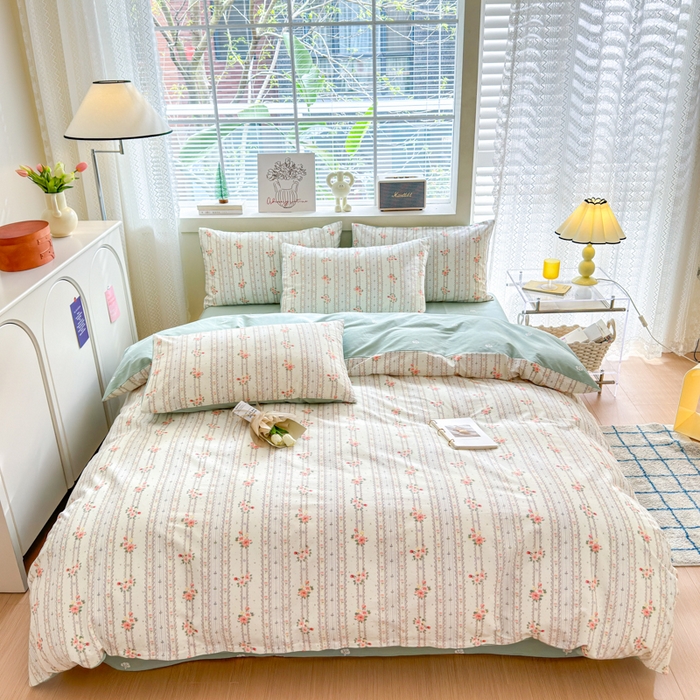 91家纺网 家纺一手货源 找家纺 清雅福 2024新款全棉13372小清新四件套和单品系列第四季 彩娜日记