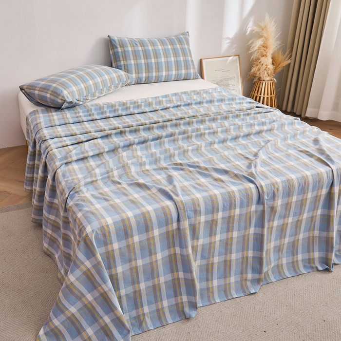 91家纺网 家纺一手货源 找家纺 雅萱家纺 2024新款雅萱-色织全棉水洗棉床单 床单-意境-兰星格