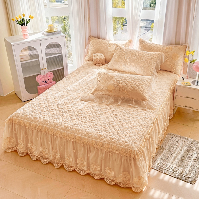 91家纺网 家纺一手货源 找家纺 罗艺轩 2024新款公主风水洗棉夹棉单床裙-浪漫满屋床 浪漫满屋-香槟