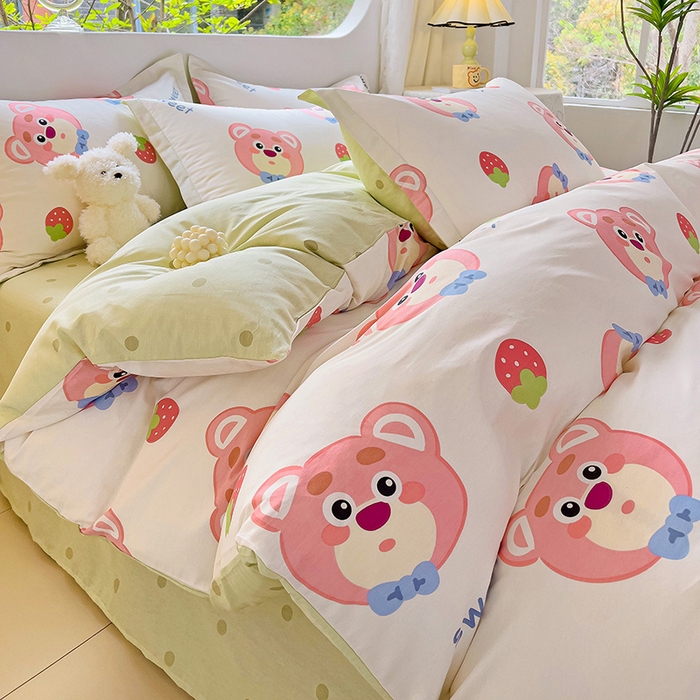 91家纺网 家纺一手货源 找家纺 暖芯优选 204新款直播爆款全棉-ins印花系列四件套纯棉三件套床单床笠 萌小新