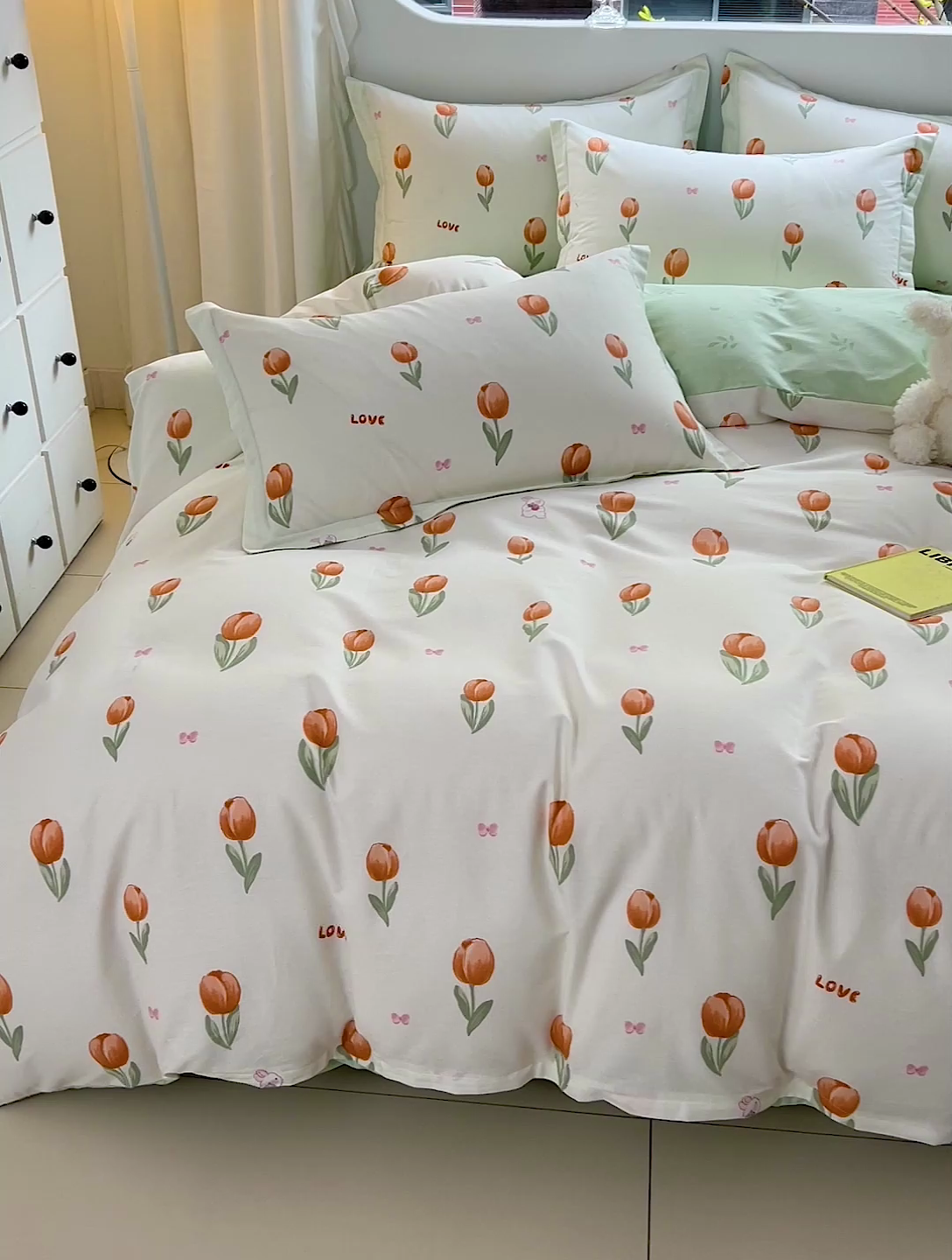 91家纺网 家纺一手货源 找家纺 暖芯优选 204新款直播爆款全棉-ins印花系列四件套纯棉三件套床单床笠 芮心