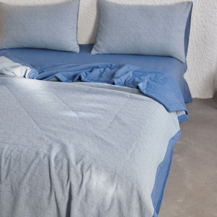 91家纺网 家纺一手货源 找家纺 （总）安莱生活 2024色织双层纱提花波浪三系列夏被及夏被四件套--斜纹波兰