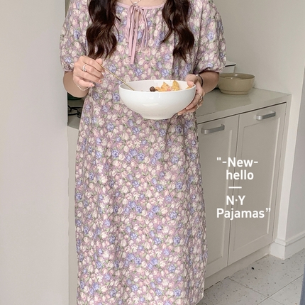 纽约生活 2024新款有氧纱V领系绳裙 郁金香紫