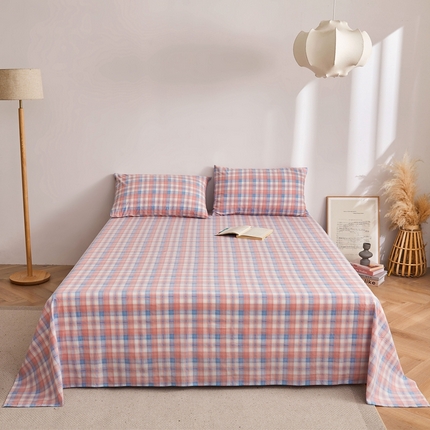 雅萱家纺 2024新款雅萱-色织全棉水洗棉床单 床单-未央-玫红