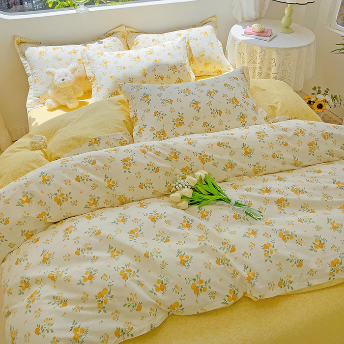 91家纺网 家纺一手货源 找家纺 暖芯优选 204新款直播爆款全棉-ins印花系列四件套纯棉三件套床单床笠 花间沐