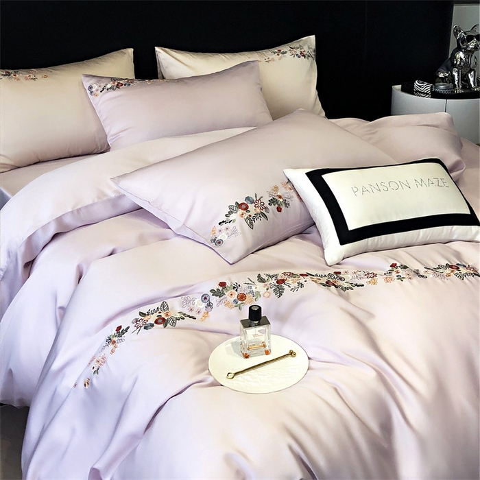 91家纺网 家纺一手货源 找家纺 云胡 2024新款A类进口莱赛尔纤维棉四件套-四月系列 四月-安琪紫