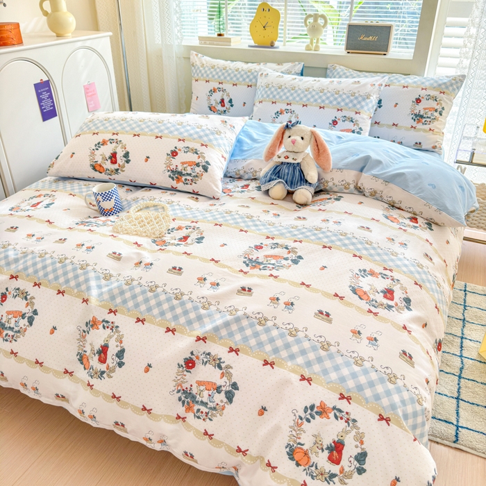 91家纺网 家纺一手货源 找家纺 清雅福 2024新款全棉13372小清新四件套和单品系列第四季 维西兔