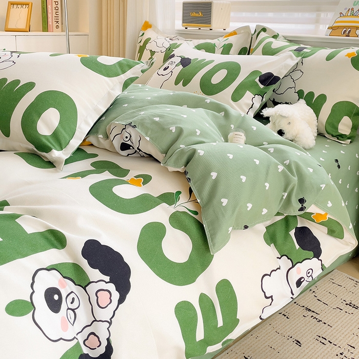 91家纺网 家纺一手货源 找家纺 优逸家纺 2025新款植物羊绒小清新斜纹磨毛四件套 皮皮狗