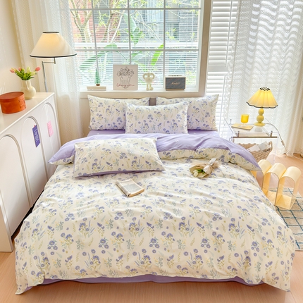 91家纺网 家纺一手货源 找家纺 清雅福 2024新款全棉13372小清新四件套和单品系列第四季 苍蓝雨林