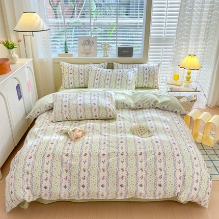 91家纺网 家纺一手货源 找家纺 （总）清雅福 2024新款全棉13372小清新四件套和单品系列第四季