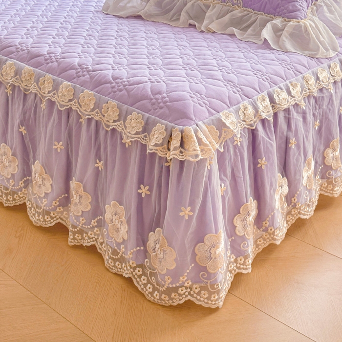 91家纺网 家纺一手货源 找家纺 罗艺轩 2024新款公主风水洗棉夹棉单床裙-浪漫满屋床 浪漫满屋-茉莉紫