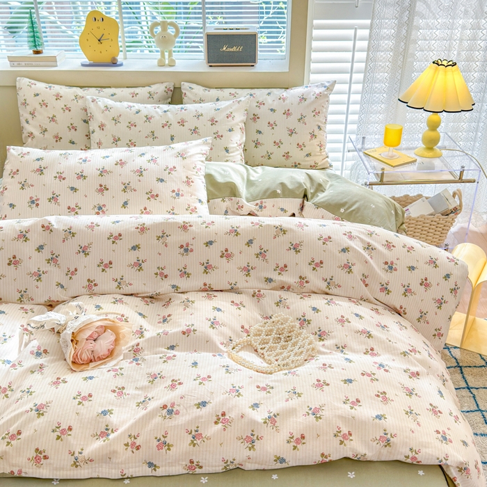 91家纺网 家纺一手货源 找家纺 清雅福 2024新款全棉13372小清新四件套和单品系列第四季 莫奈庄园