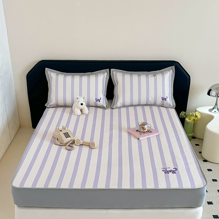 昔可家纺 2024新款数码印花刺绣床笠款冰丝席 波点紫猫