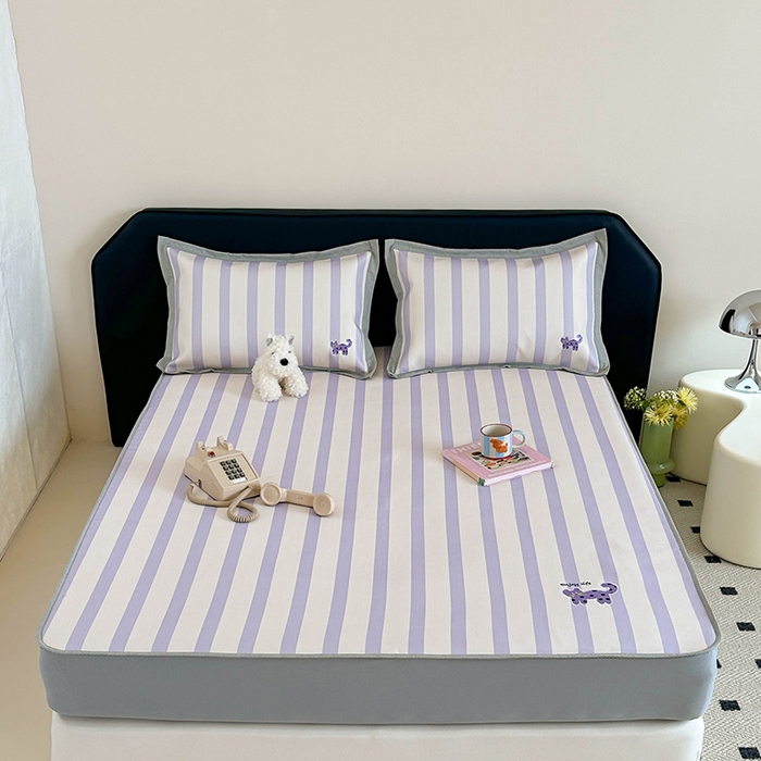 91家纺网 家纺一手货源 找家纺 昔可家纺 2024新款数码印花刺绣床笠款冰丝席 波点紫猫