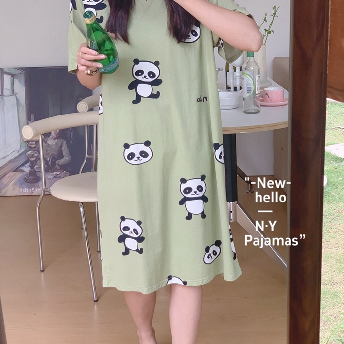 91家纺网 家纺一手货源 找家纺 纽约生活 2024新款针织棉短袖裙 绿熊猫