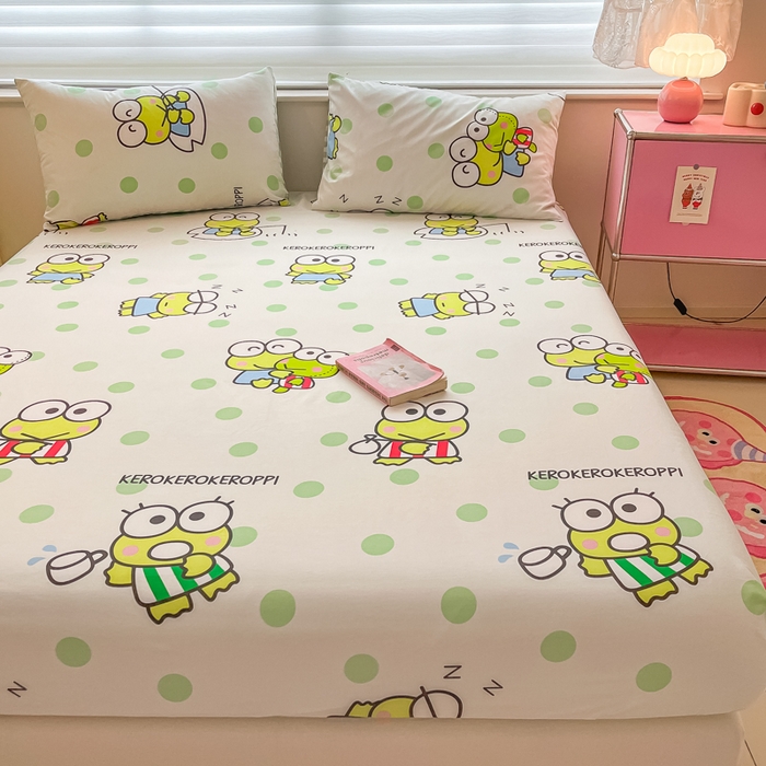 91家纺网 家纺一手货源 找家纺 金爱家 2024新款纯棉小版单品床笠 床笠款-清新青蛙