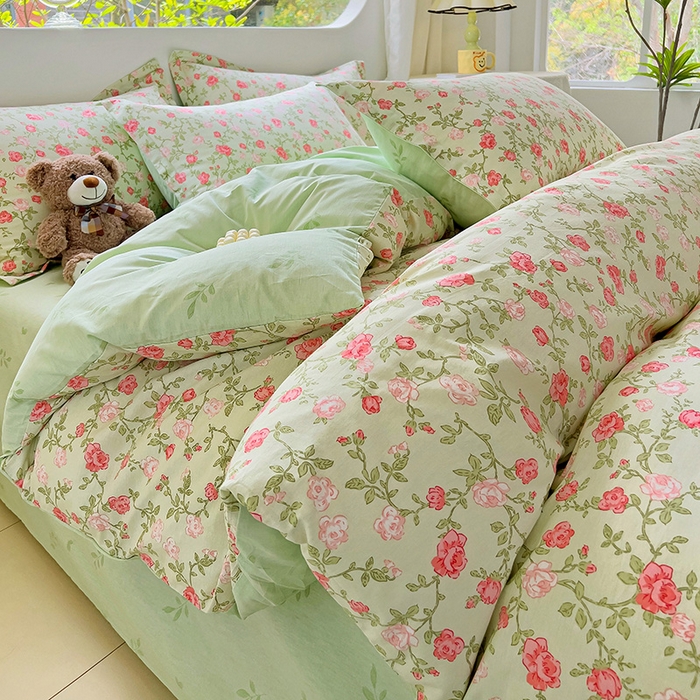 91家纺网 家纺一手货源 找家纺 暖芯优选 204新款直播爆款全棉-ins印花系列四件套纯棉三件套床单床笠 初恋旋律