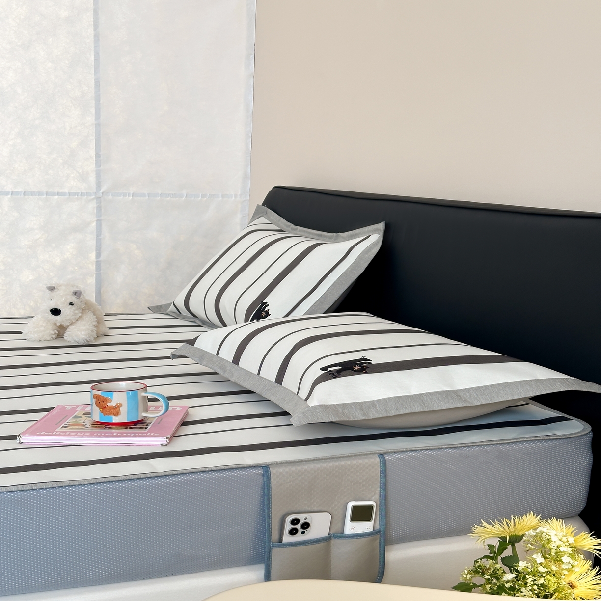 91家纺网 家纺一手货源 找家纺 昔可家纺 2024新款数码印花刺绣床笠款冰丝席 顽皮猫