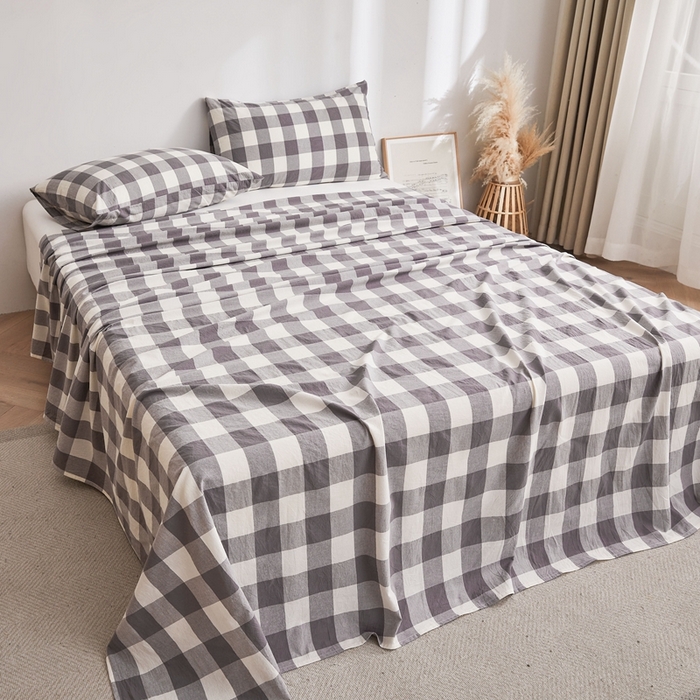 91家纺网 家纺一手货源 找家纺 雅萱家纺 2024新款雅萱-色织全棉水洗棉床单 床单-日和-大棕格