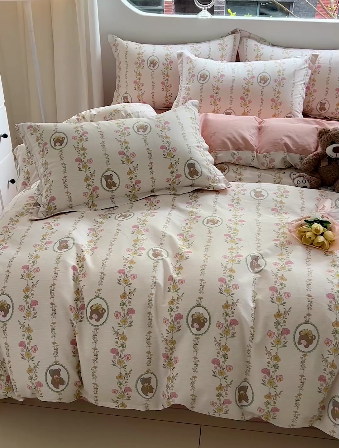 91家纺网 家纺一手货源 找家纺 暖芯优选 204新款直播爆款全棉-ins印花系列四件套纯棉三件套床单床笠 菲乐熊宝