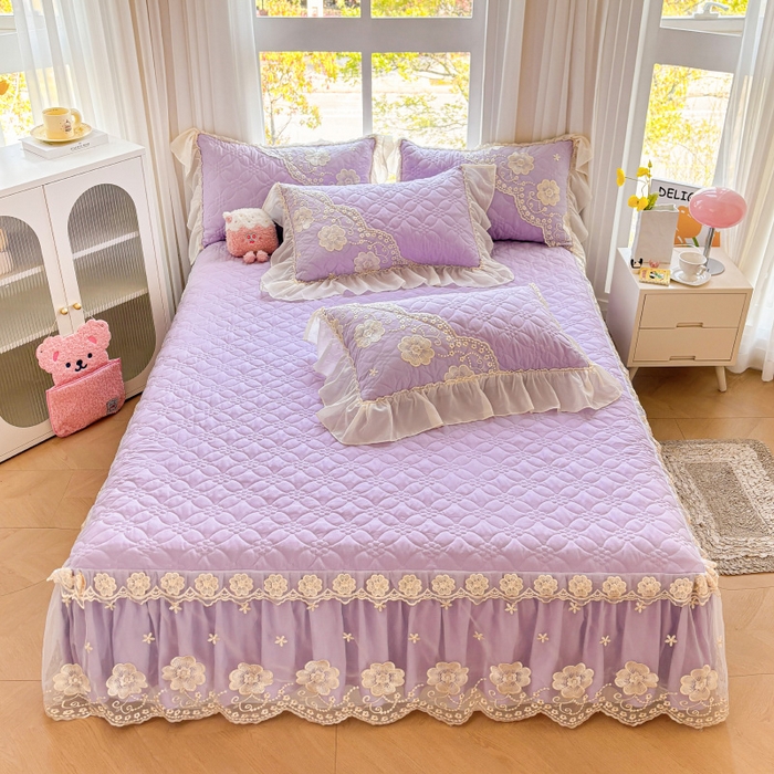 91家纺网 家纺一手货源 找家纺 罗艺轩 2024新款公主风水洗棉夹棉单床裙-浪漫满屋床 浪漫满屋-茉莉紫