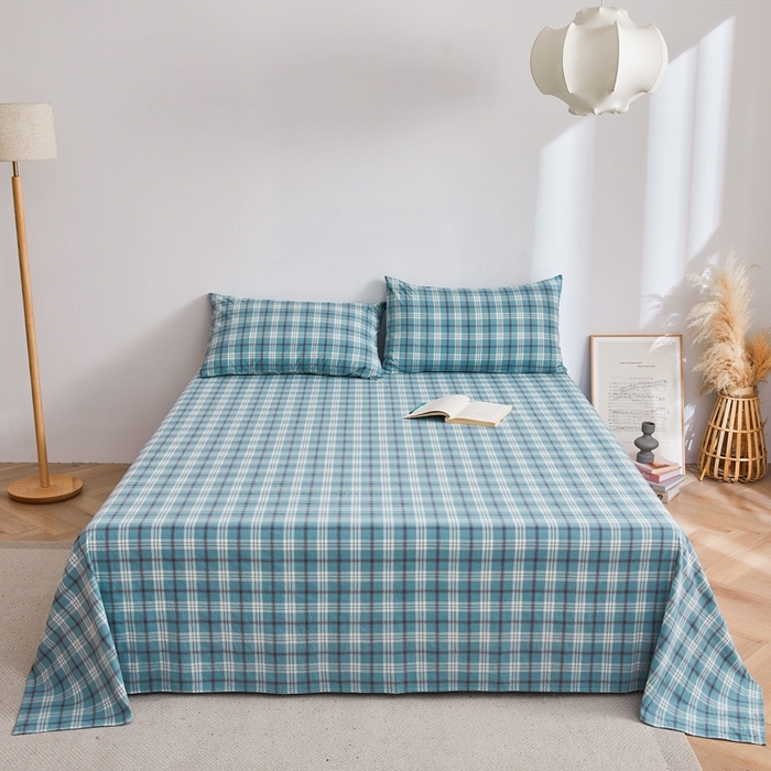 91家纺网 家纺一手货源 找家纺 雅萱家纺 2024新款雅萱-色织全棉水洗棉床单 床单-意境-蓝