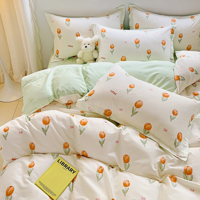 91家纺网 家纺一手货源 找家纺 暖芯优选 204新款直播爆款全棉-ins印花系列四件套纯棉三件套床单床笠 芮心