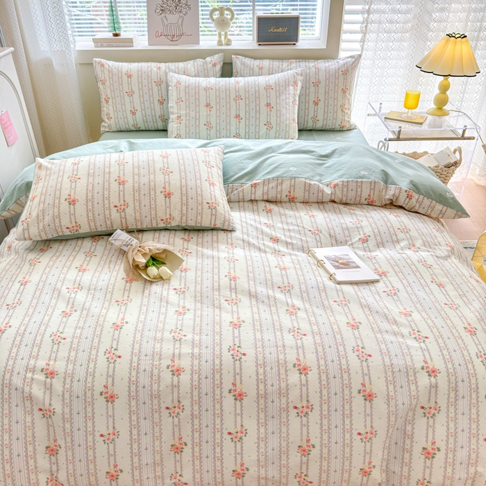 91家纺网 家纺一手货源 找家纺 清雅福 2024新款全棉13372小清新四件套和单品系列第四季 彩娜日记