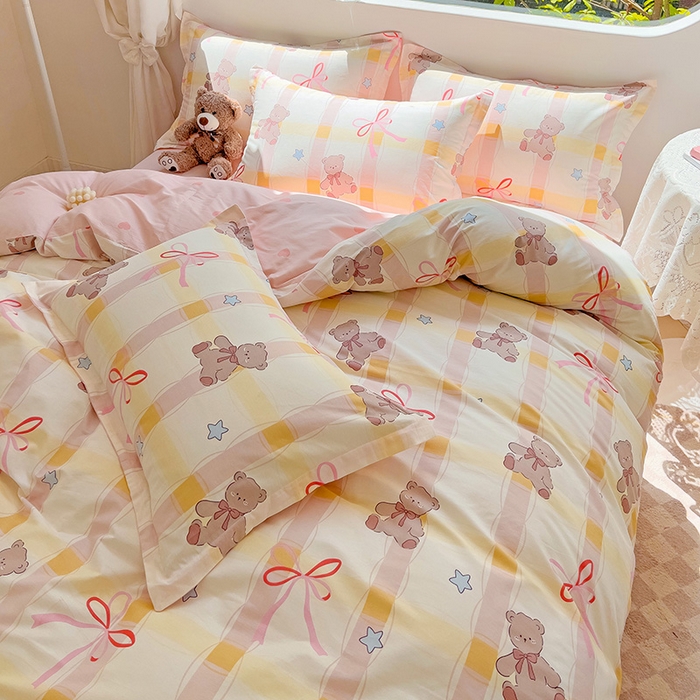 91家纺网 家纺一手货源 找家纺 暖芯优选 204新款直播爆款全棉-ins印花系列四件套纯棉三件套床单床笠 布偶熊