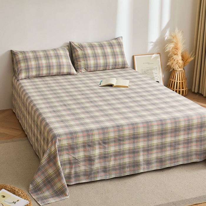 91家纺网 家纺一手货源 找家纺 雅萱家纺 2024新款雅萱-色织全棉水洗棉床单 床单-日和-绿棕格