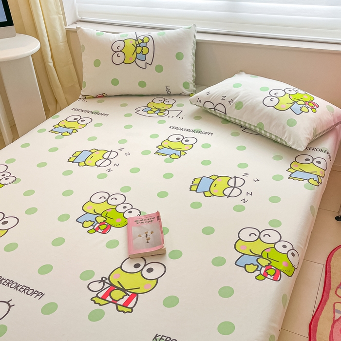 91家纺网 家纺一手货源 找家纺 金爱家 2024新款纯棉小版单品床笠 床笠款-清新青蛙