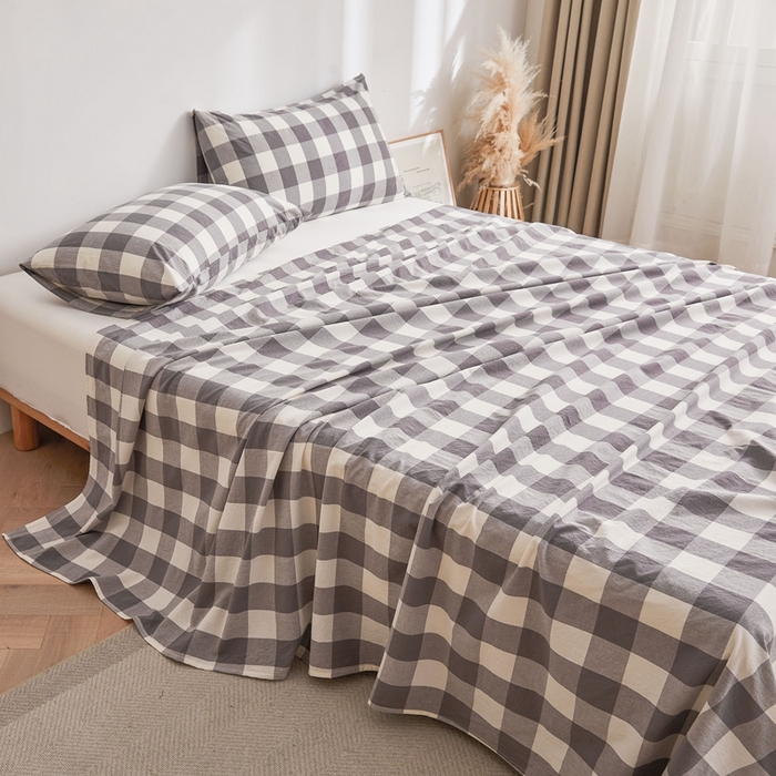 91家纺网 家纺一手货源 找家纺 雅萱家纺 2024新款雅萱-色织全棉水洗棉床单 床单-日和-大棕格