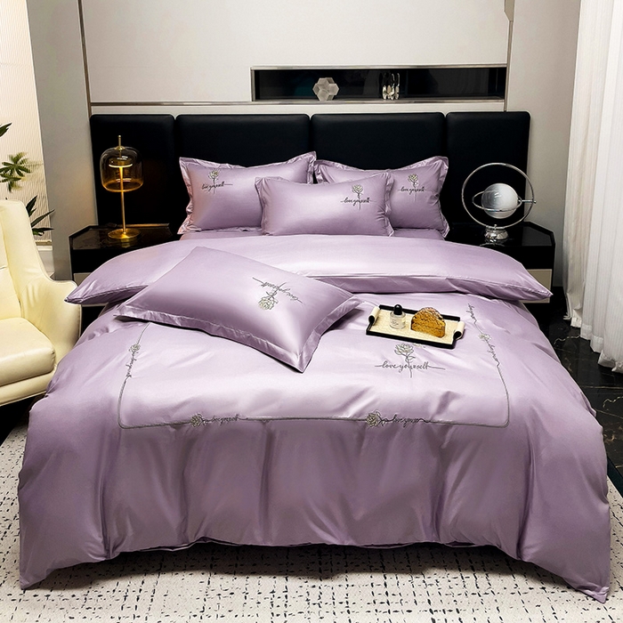 91家纺网 家纺一手货源 找家纺 宜家坊 2024春夏新品水洗天丝棉轻奢刺绣四件套水洗真丝冰丝-芸伊 紫