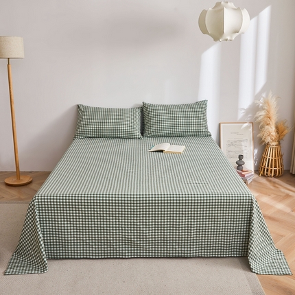 雅萱家纺 2024新款雅萱-色织全棉水洗棉床单 床单-小格-绿