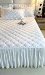 91家纺网 家纺一手货源 找家纺 忘忧草 2024新款亲肤磨毛夹棉床裙 佳人-公主白