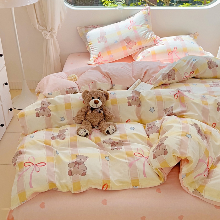 91家纺网 家纺一手货源 找家纺 暖芯优选 204新款直播爆款全棉-ins印花系列四件套纯棉三件套床单床笠 布偶熊