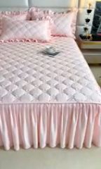 91家纺网 家纺一手货源 找家纺 忘忧草 2024新款亲肤磨毛夹棉床裙 佳人-丽人粉