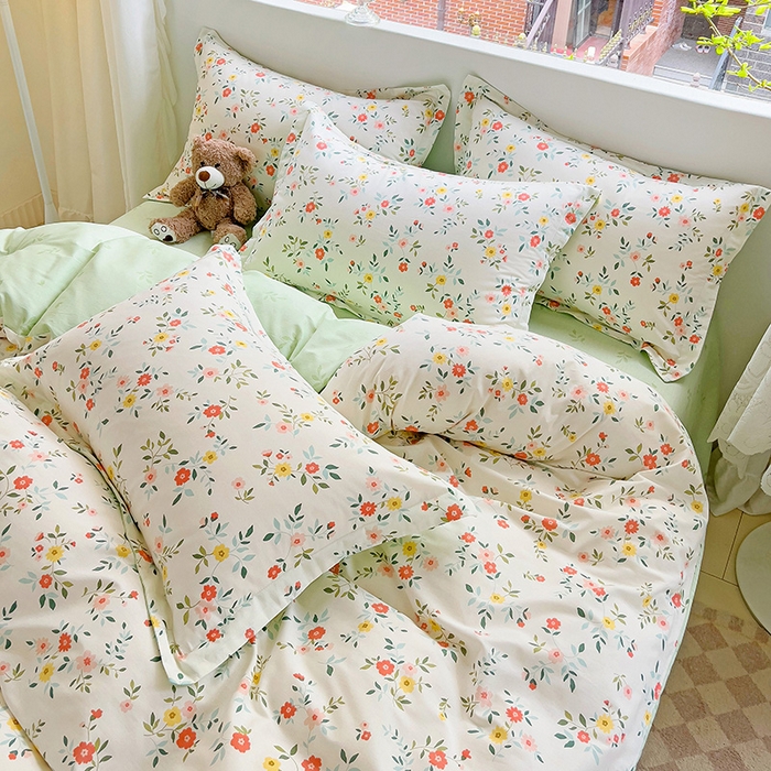 91家纺网 家纺一手货源 找家纺 暖芯优选 204新款直播爆款全棉-ins印花系列四件套纯棉三件套床单床笠 花物语