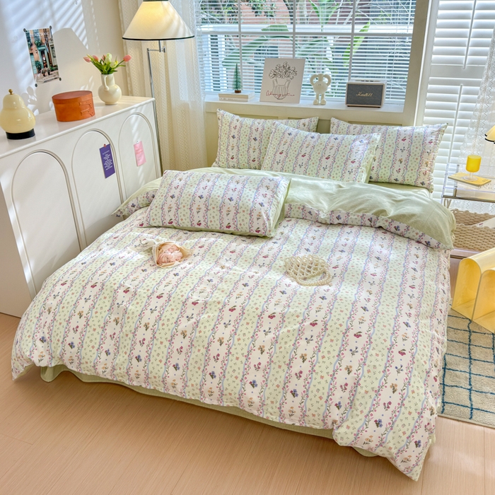 91家纺网 家纺一手货源 找家纺 清雅福 2024新款全棉13372小清新四件套和单品系列第四季 夏日春天