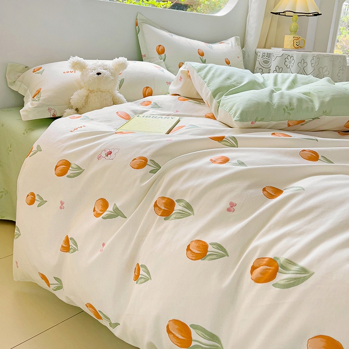 91家纺网 家纺一手货源 找家纺 暖芯优选 204新款直播爆款全棉-ins印花系列四件套纯棉三件套床单床笠 芮心