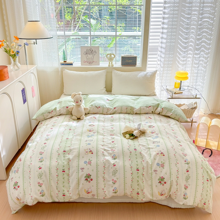 91家纺网 家纺一手货源 找家纺 清雅福 2024新款全棉13372小清新四件套和单品系列第四季 草莓兔