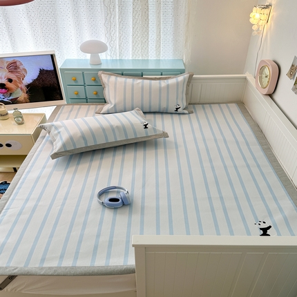 昔可家纺 2024新款印花绣花冰丝席平席款 蓝条熊猫