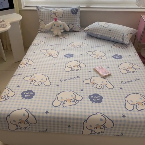 91家纺网 家纺一手货源 找家纺 金爱家 2024新款纯棉小版单品床笠 床笠款-甜甜玉桂狗