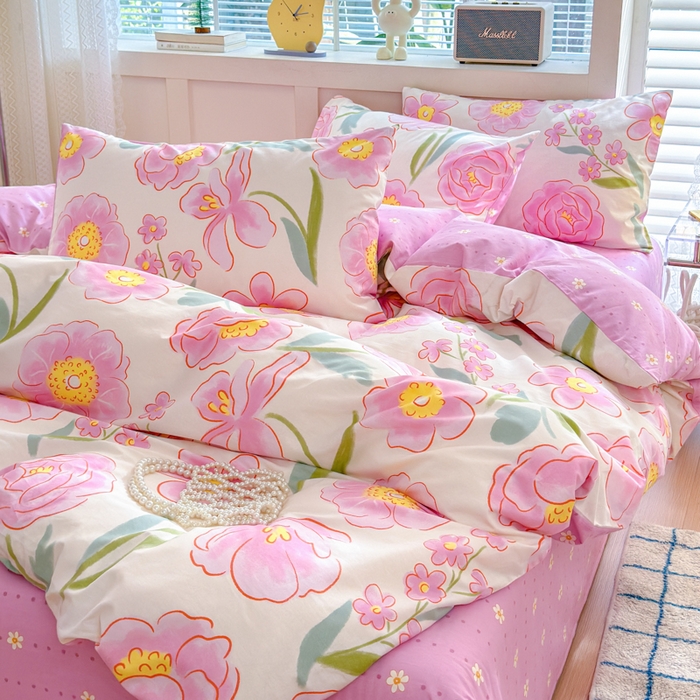 91家纺网 家纺一手货源 找家纺 清雅福 2024新款全棉13372小清新四件套和单品系列第四季 薇薇安