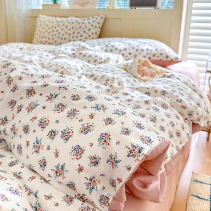 91家纺网 家纺一手货源 找家纺 清雅福 2024新款全棉13372小清新四件套和单品系列第四季 花花酱